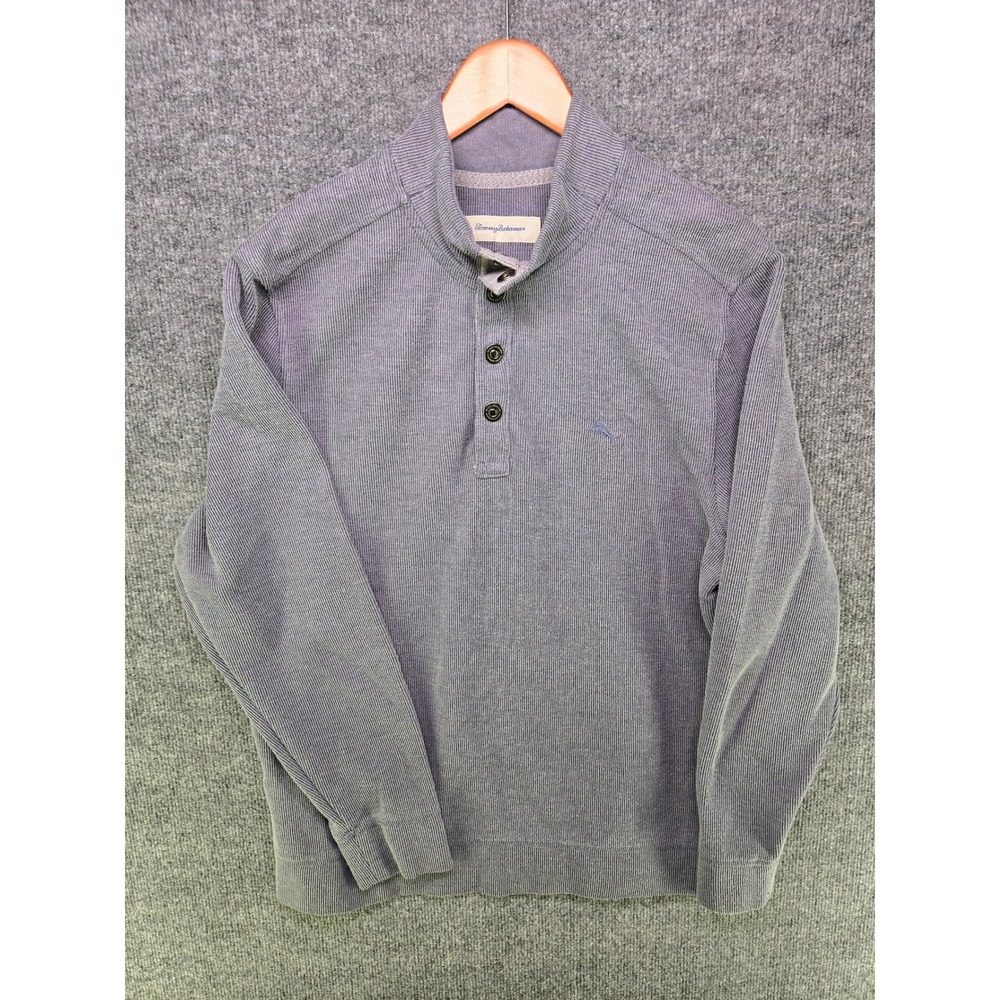 Tommy Bahama Mens Gray Ribbed Mock Neck Snap Button Pullover Sweater Large